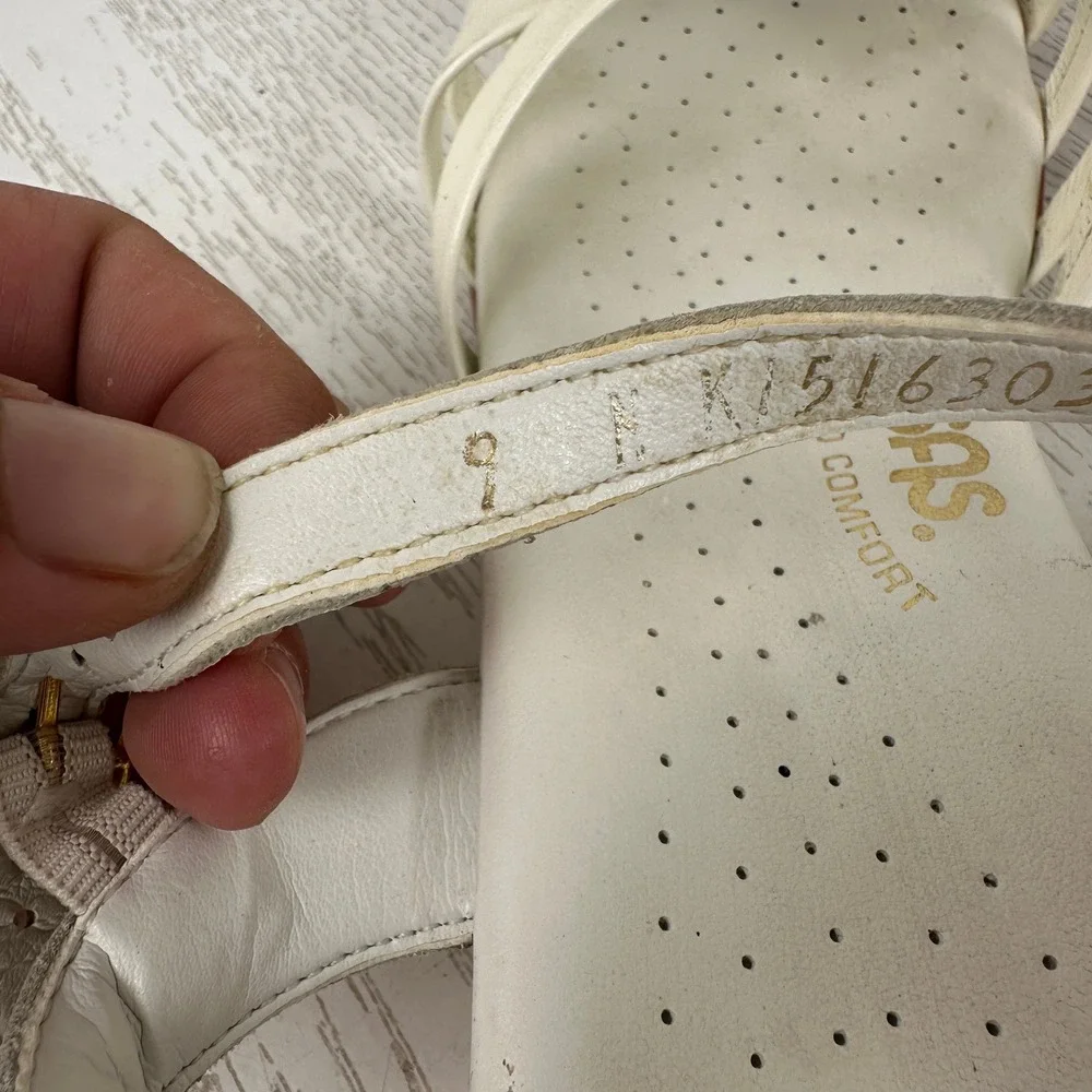 SAS Strippy Tripad Comfort Women's 9 N Cream White Leather Wedge Sandals Strappy